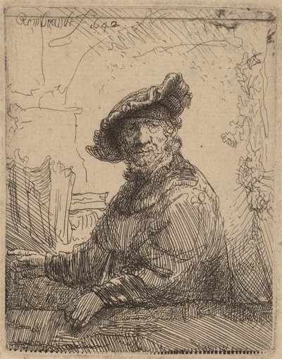 Mann in einem Laubengang von Rembrandt van Rijn