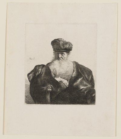 Alter Mann mit fließendem Bart, Pelzmütze und Samtumhang von Rembrandt van Rijn