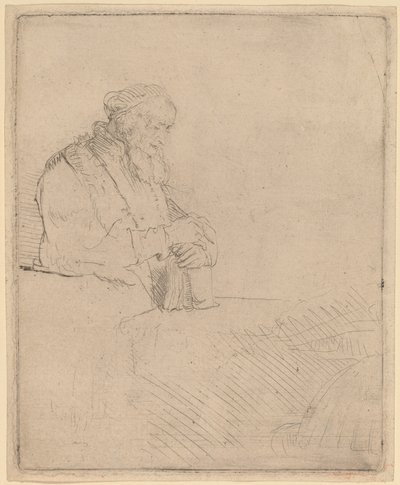 Alter Mann in Meditation, auf ein Buch gelehnt von Rembrandt van Rijn