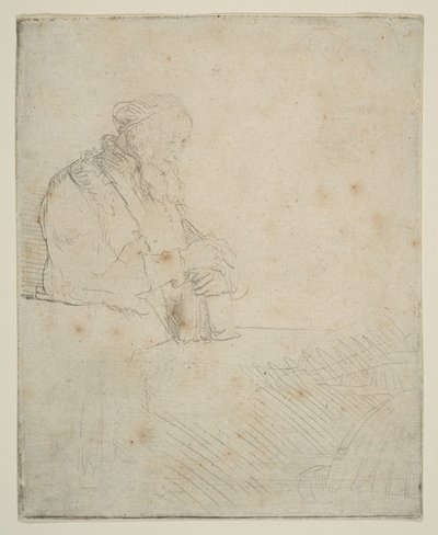 Alter Mann in Meditation, auf ein Buch gelehnt, ca. 1645 von Rembrandt van Rijn