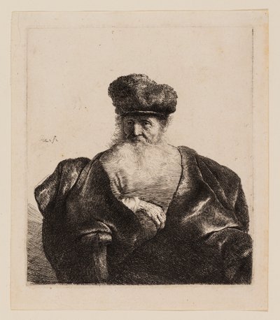 Alter Mann mit Bart, Pelzmütze und Samtumhang von Rembrandt van Rijn