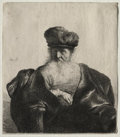Alter Mann mit Bart, Pelzmütze und Samtumhang von Rembrandt van Rijn