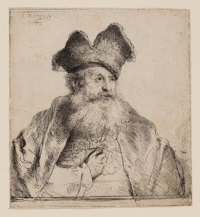 Alter Mann mit geteilter Pelzmütze von Rembrandt van Rijn