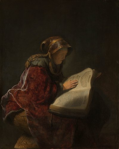 Alte Frau beim Lesen, wahrscheinlich die Prophetin Anna von Rembrandt van Rijn