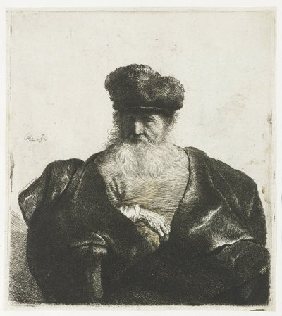 Alter Mann mit Bart, Pelzmütze und Samtumhang von Rembrandt van Rijn