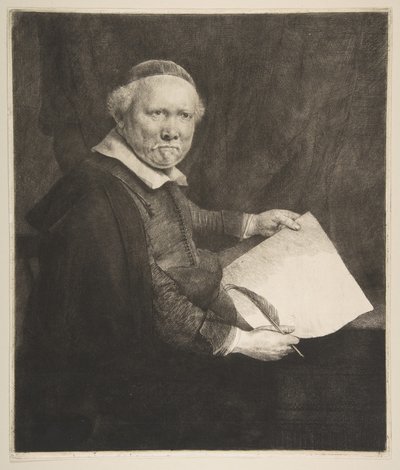 Porträt von Lieven Willemsz van Coppenol, Schreibmeister, die größere Platte, 1658 von Rembrandt van Rijn