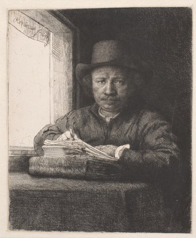 Rembrandt zeichnet am Fenster von Rembrandt van Rijn