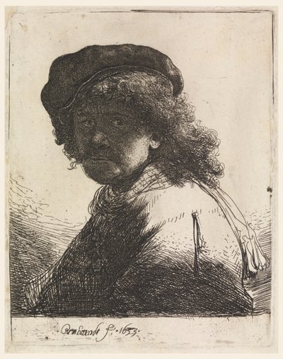 Rembrandt mit Mütze und Schal von Rembrandt van Rijn