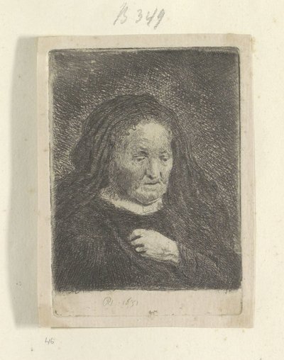 Rembrandts Mutter mit ihrer Hand auf ihrer Brust: kleine Büste von Rembrandt van Rijn