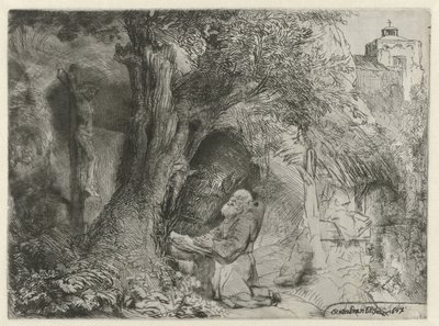 Heiliger Franziskus unter einem Baum betend von Rembrandt van Rijn