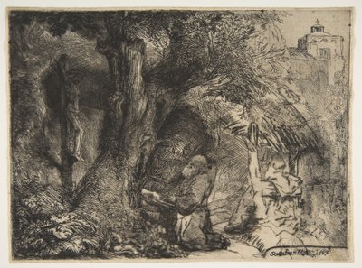 Heiliger Franziskus unter einem Baum, betend von Rembrandt van Rijn