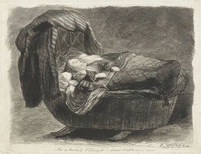 Schlafendes Kind in einer Wiege von Rembrandt van Rijn
