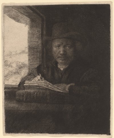 Selbstporträt beim Zeichnen am Fenster von Rembrandt van Rijn