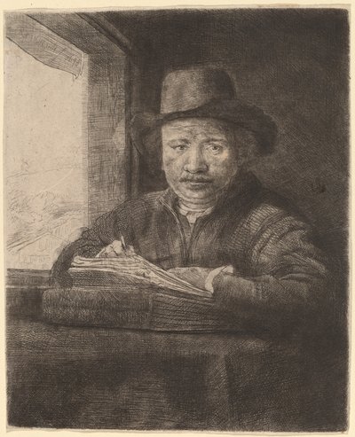 Selbstporträt beim Zeichnen am Fenster von Rembrandt van Rijn