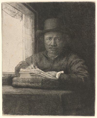 Selbstporträt beim Zeichnen am Fenster von Rembrandt van Rijn