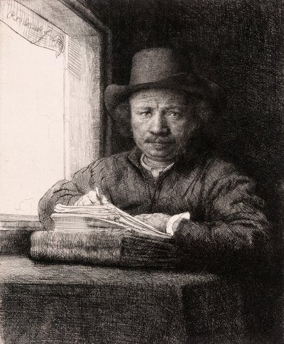 Selbstporträt beim Zeichnen am Fenster von Rembrandt van Rijn von Rembrandt van Rijn