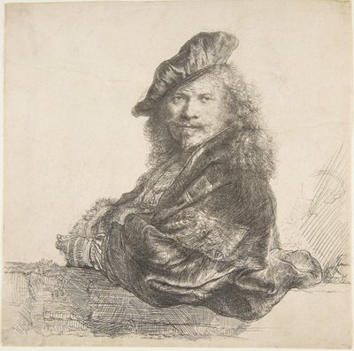 Selbstporträt, an eine Steinmauer gelehnt, 1639 von Rembrandt van Rijn