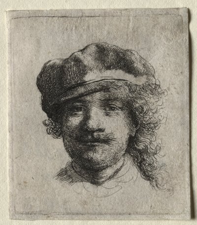 Selbstporträt mit weicher Mütze: Vollgesicht, nur Kopf, ca. 1634 von Rembrandt van Rijn