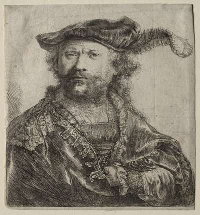 Selbstporträt mit Samtkappe und Feder von Rembrandt van Rijn