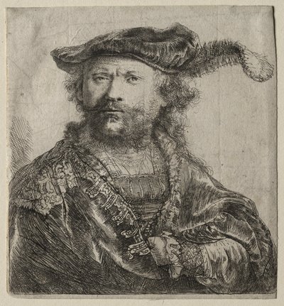 Selbstporträt mit Samtkappe und Feder, 1638 von Rembrandt van Rijn