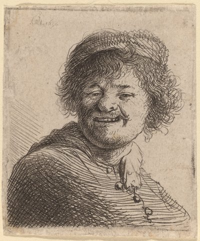 Selbstporträt mit Mütze: Lachend von Rembrandt van Rijn