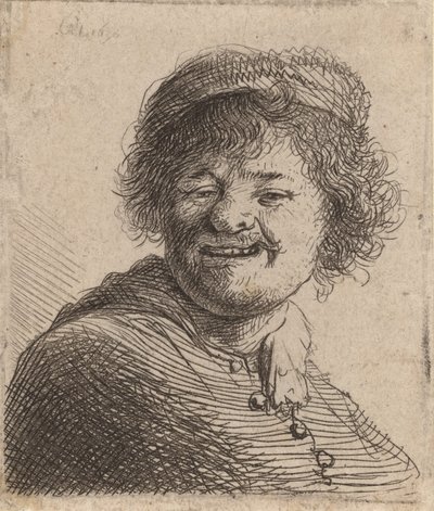 Selbstporträt mit Mütze: Lachend von Rembrandt van Rijn