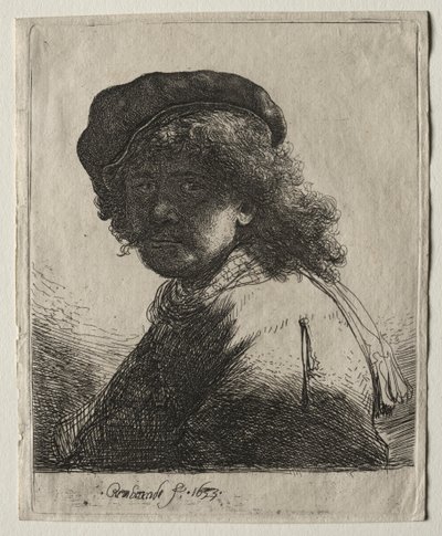 Selbstporträt mit Mütze und Schal mit dunklem Gesicht: Büste, 1633 von Rembrandt van Rijn