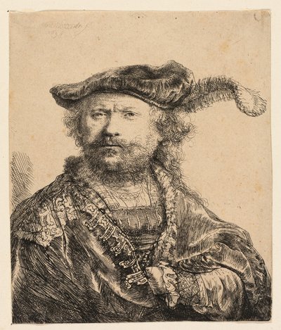 Selbstporträt mit Samtkappe und Feder von Rembrandt van Rijn