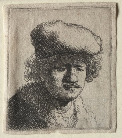 Selbstporträt mit nach vorne gezogenem Hut von Rembrandt van Rijn