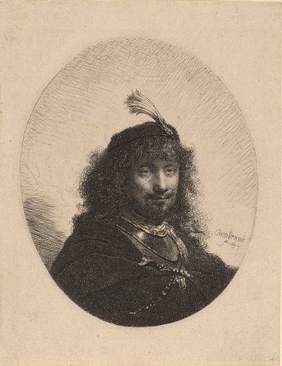 Selbstporträt mit Federhut und gesenktem Säbel, 1634 von Rembrandt van Rijn