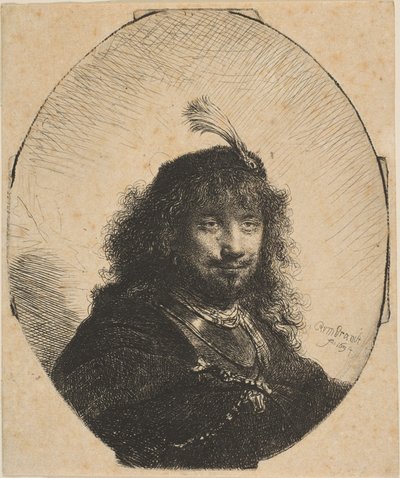 Selbstporträt mit Federhut und gesenktem Säbel, 1634 von Rembrandt van Rijn