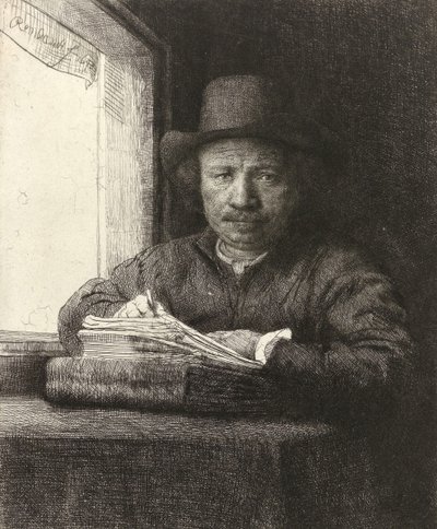 Selbstporträt Radierung am Fenster, 1648 von Rembrandt van Rijn