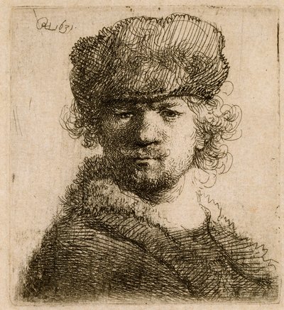 Selbstporträt mit schwerer Pelzmütze: Büste von Rembrandt van Rijn