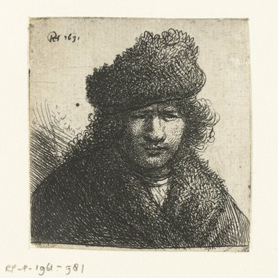 Selbstporträt mit schräger Pelzmütze: Büste von Rembrandt van Rijn