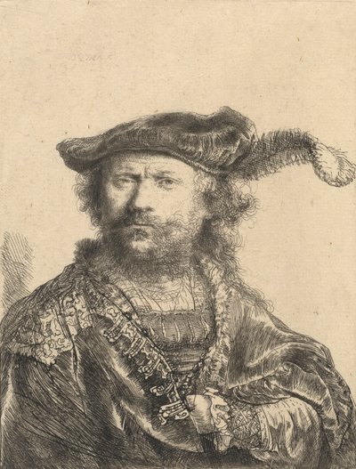 Selbstporträt mit Samtkappe und Feder, 1638 von Rembrandt van Rijn