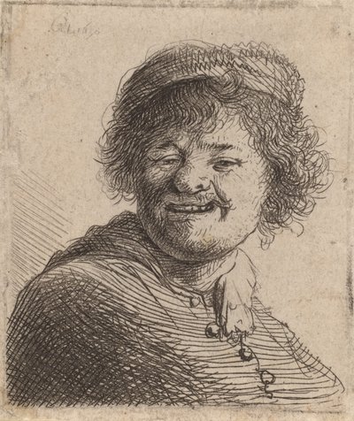 Selbstporträt mit einer Mütze lachend, 1630 von Rembrandt van Rijn