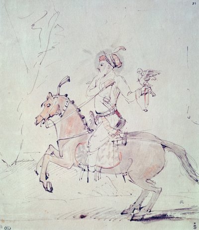 Shah Jehan mit Falke zu Pferd von Rembrandt van Rijn