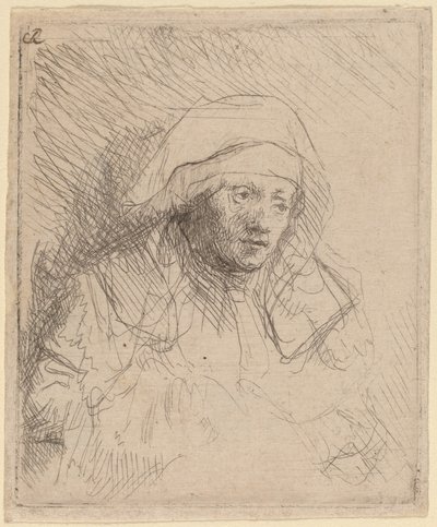 Kranke Frau mit großer weißer Haube (Saskia) von Rembrandt van Rijn