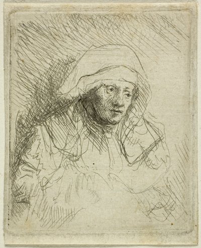 Kranke Frau mit großem weißem Kopfschmuck (Saskia) von Rembrandt van Rijn
