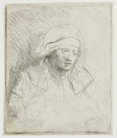 Kranke Frau mit großem weißen Kopfschmuck (Saskia) von Rembrandt van Rijn