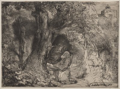St. Franziskus betet unter einem Baum von Rembrandt van Rijn