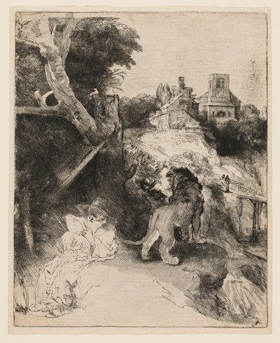St. Hieronymus liest in einer italienischen Landschaft von Rembrandt van Rijn
