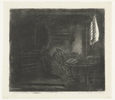 Heiliger Hieronymus in einer dunklen Kammer von Rembrandt van Rijn