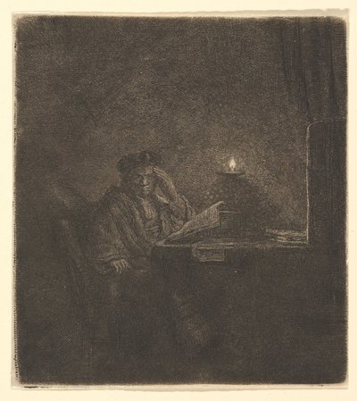Student an einem Tisch bei Kerzenlicht, ca. 1642 von Rembrandt van Rijn