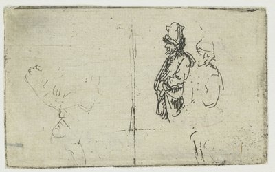 Studienblatt mit zwei Skizzen, eine von zwei Bauern von Rembrandt van Rijn