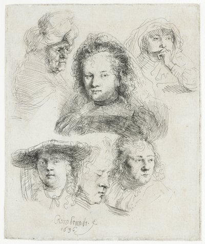 Studien des Kopfes von Saskia und anderen von Rembrandt van Rijn