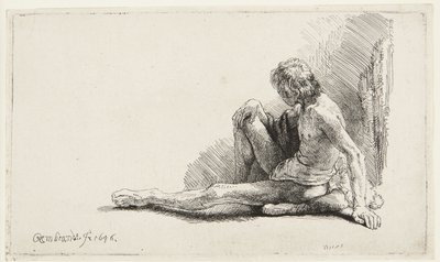 Studie vom Akt (Mann sitzt auf dem Boden) von Rembrandt van Rijn