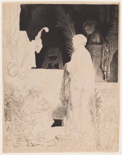 Der Künstler zeichnet vom Modell von Rembrandt van Rijn