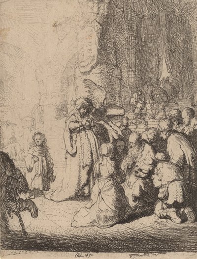 Die Darstellung im Tempel mit dem Engel: Kleine Platte von Rembrandt van Rijn