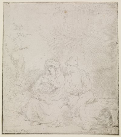 Die Rast auf der Flucht (leicht geätzt) von Rembrandt van Rijn